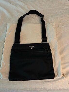 Prada Black Nylon Messenger Crossbody Bag with Adjustable Strap